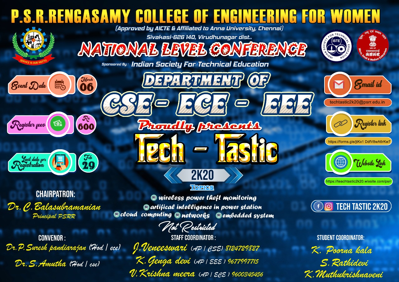 National Level Conference on Computer ,Electrical and Electronics Engineering TECHTASTIC 2k20